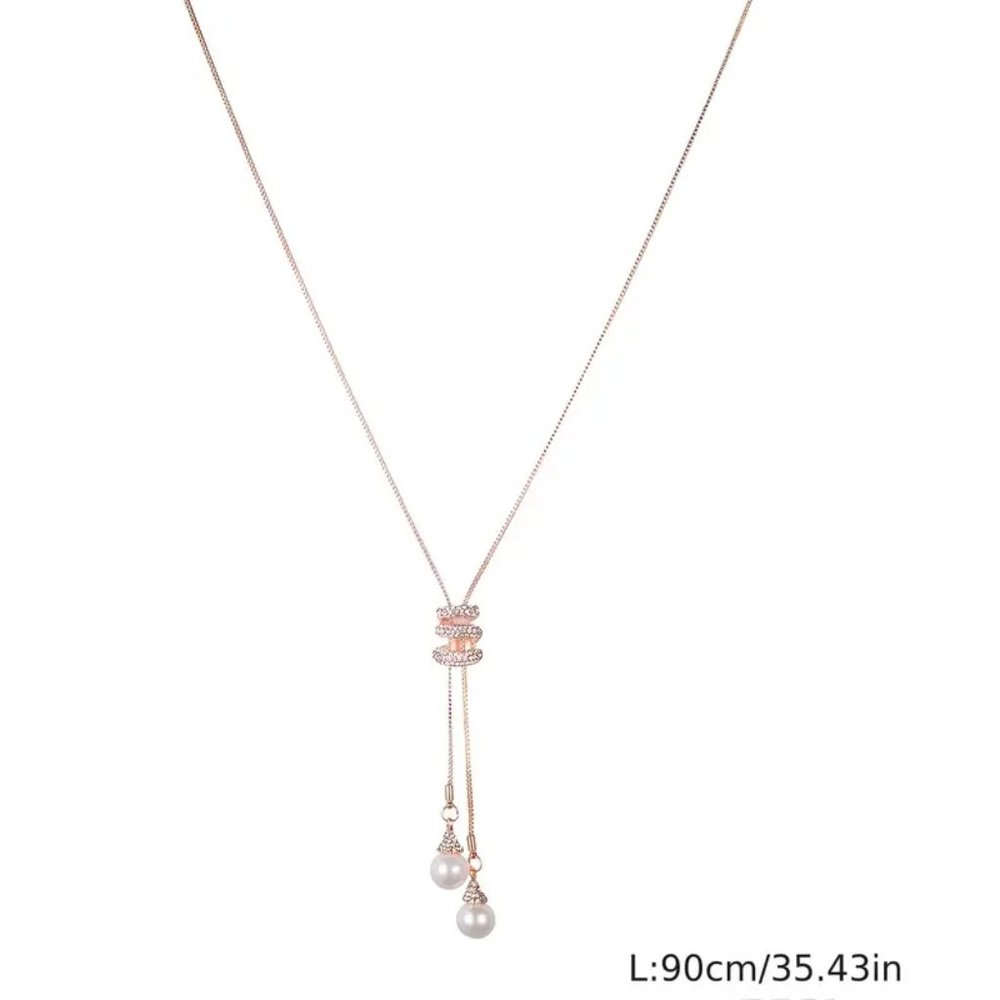 Spiral Faux Pearl Necklace, Long